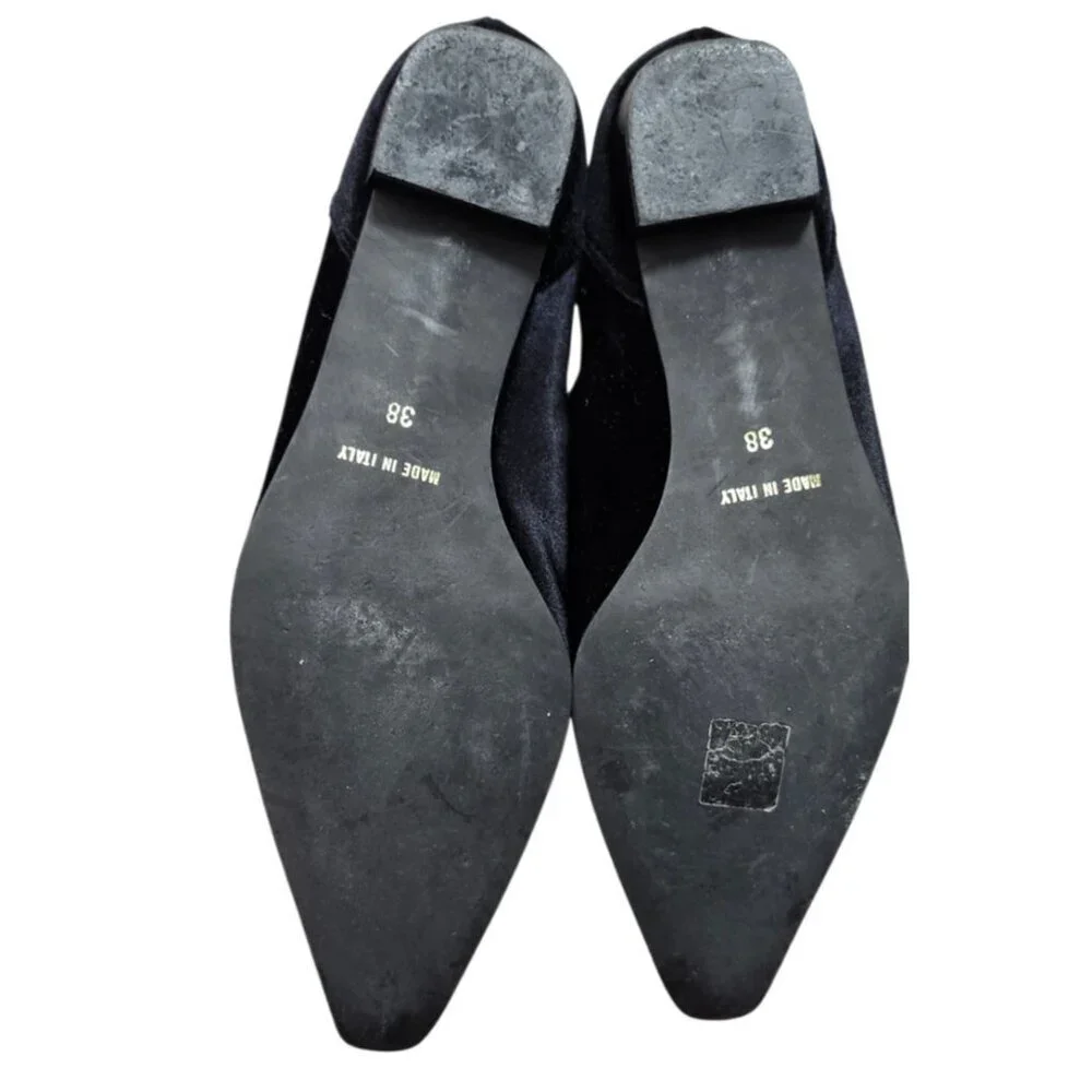 Fabio Rusconi Black Velvet Bow Ballet Flats Pointed Toe Low Heel Italy EU 38